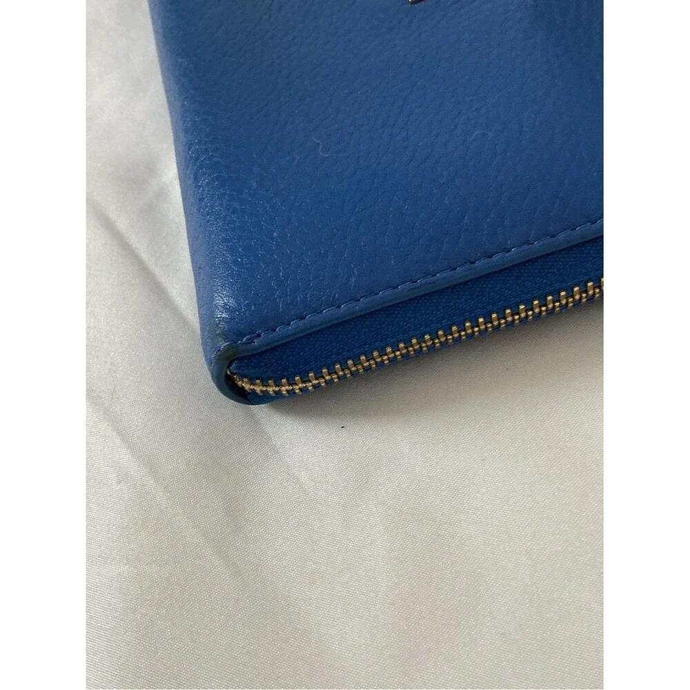 Tory Burch Cobalt Blue Zip-Around Wallet with Gold Logo
